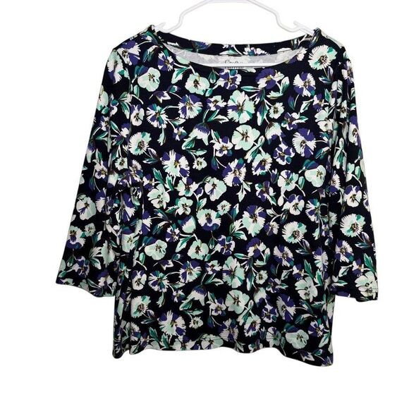 Croft & Barrow T-Shirt Women's Petite XL Boat Neck 3/4 Sleeve Floral Top - Picture 1 of 8